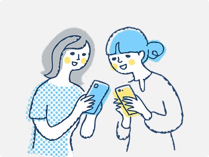 ２人の女性がスマホを操作して相談しているイラスト
