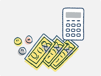 お金と電卓のイラスト