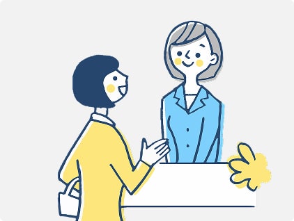 カウンターのスタッフに話しかけているイラスト